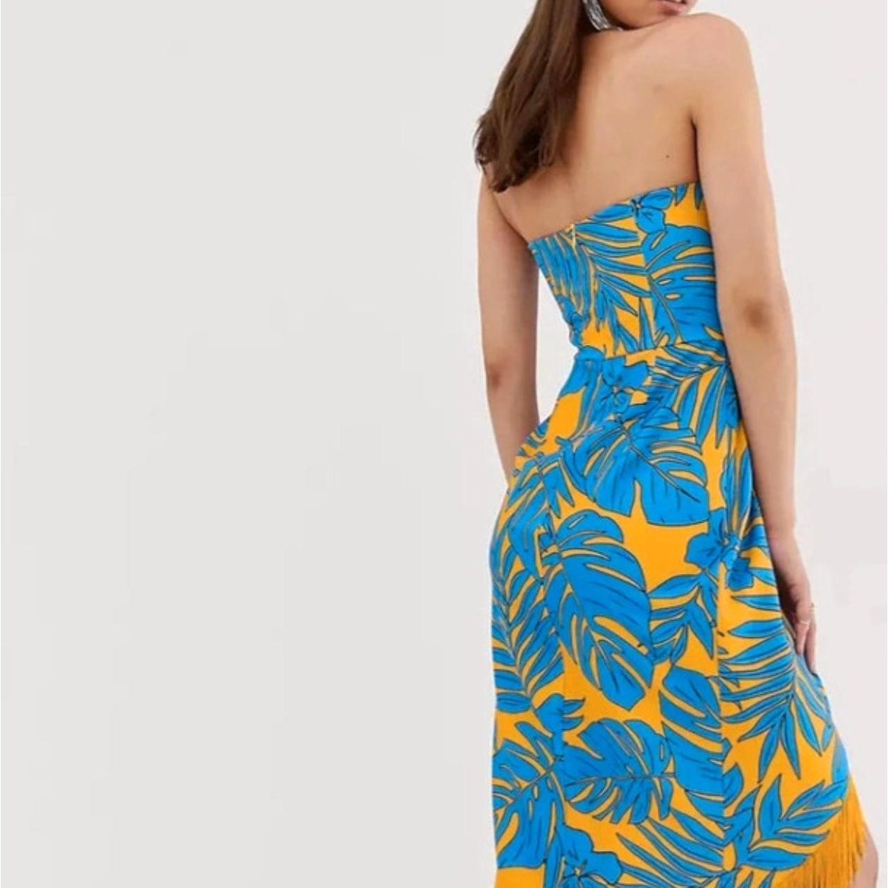 Lavish Alice Origami Folded Fringe Dress Palm Blue Yellow Sz 2 Nwt $148 {R27} — image 2 of 4